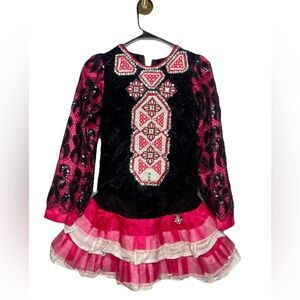 Black Velvet Pink Celtic Knot Irish Step Dress Sequins Rhinestones Solo Dance